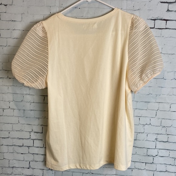 Madewell Striped Sheer Puff Sleeve Knit Shirt Top M Preppy Staple Elevated Basic - Picture 7 of 13